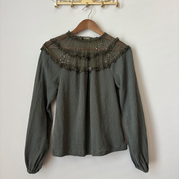 Ranna Gill Bowen Top XXS Mesh Beaded Green Anthropologie NEW NWT - Picture 8 of 8